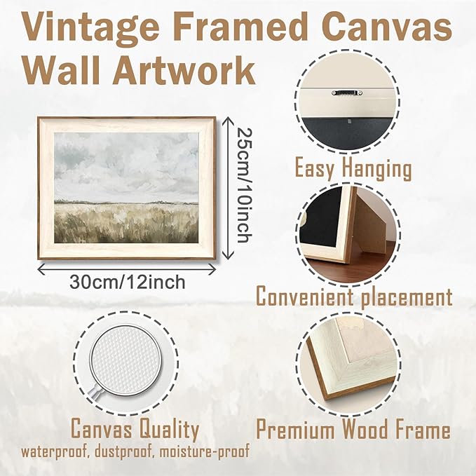 ASTRDECOR Framed Vintage Wall Art for Living Room Decor, Farmhouse Decor Country landscape Canvas Wall Art for Bedroom, Fall Grass Field Autumn Oil Painting, Vintage Pictures Farmhouse Wall Prints-10''x12''