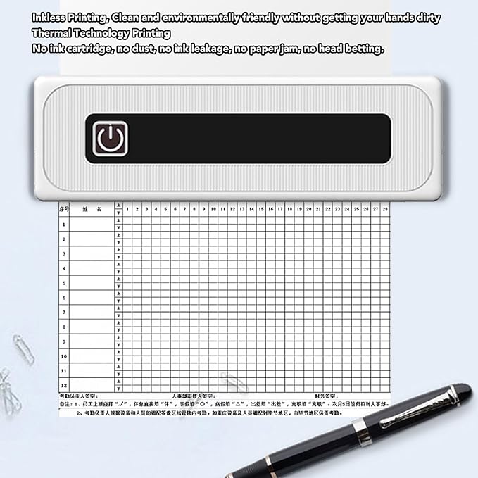 Inkless Portable Printer for Travel, Thermal Printer with 1 Rolls of Thermal Paper Kit Supports 2.24 inch, 3.15 inch, 4.41 inch, A4, 8.5 inch x 11 inch Letter Size for Office, Car