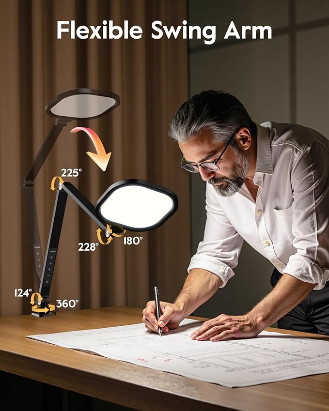 Desk Lamp with Clamp for Home Office, 2000LM, 15W, CRI >97.8 Zoom Lighting for Video Calls, 3 Colors & 10 Brightness, Remoted Desk Light with Memory & Timer