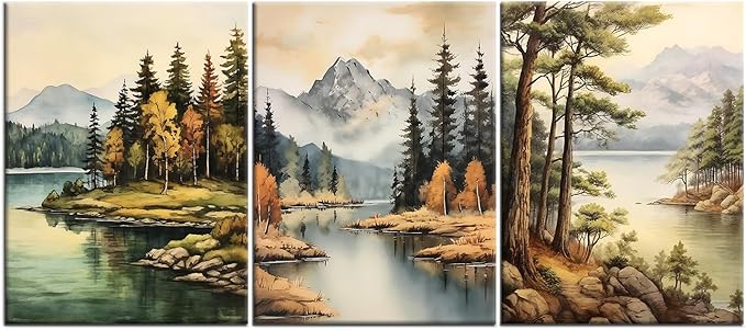 Landscape Canvas Wall Art Abstract Mountain Forest Posters Print Beautiful Scenery Picture Painting Wall Decor Artwork for Modern Home Bathroom Kitchen Women Room Stretched and Framed [36''W x 16''H]