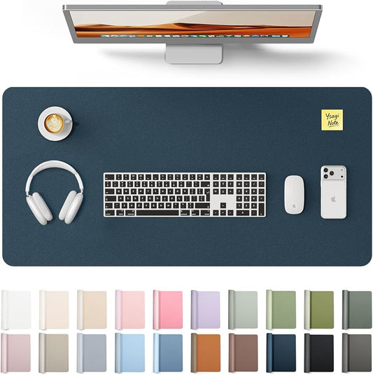 YSAGi Leather Desk Protector, Office Mat, Large Mouse Mat, Non-Slip PU Leather Blotter, Laptop Pad, Waterproof Writing Pad for Office and Home (Dark Blue, 31.5" x 15.8")