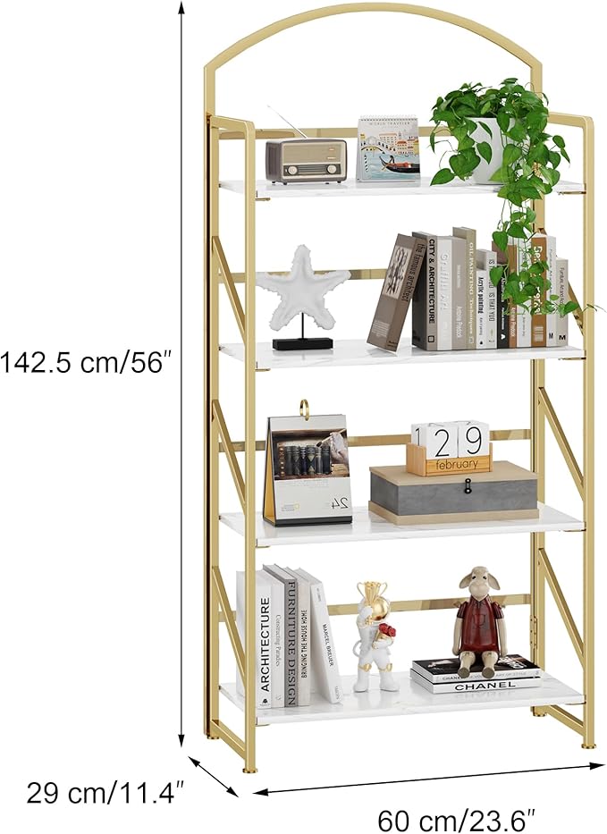 BHG Arched Bookshelf 4 Tier Shelf Storage Organizer Bookcase,No Assembly Folding Book Shelf for Living Room,Bedroom Home Office Rack Bookhelves