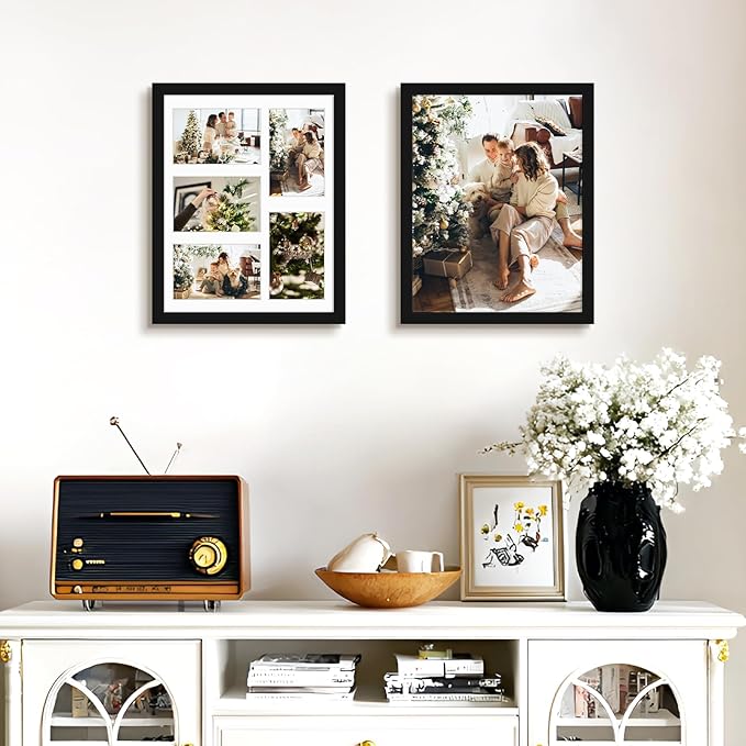 Golden State Art, 11x14 Black Wooden Frame with White Mat - Displays Five 4x6 Photos - Tempered Glass - Wall Mounting, Portrait, Set of 10