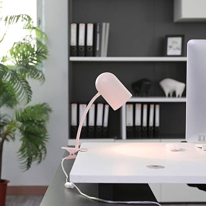 Globe Electric 52303 Carter 15" Clip-Arm Desk Lamp, Matte Pink, Adjustable Gooseneck Arm, in-Line On Off Switch