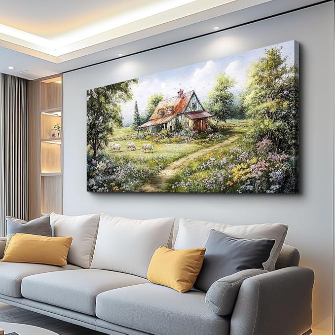 QIYILEXWART Large Wall Decor For Living Room Canvas Wall Art For Office Wall Decorations For Bedroom Grassland Paintings The Hut Picture Modern Artworks Inspiration Home Decor Ready To Hang