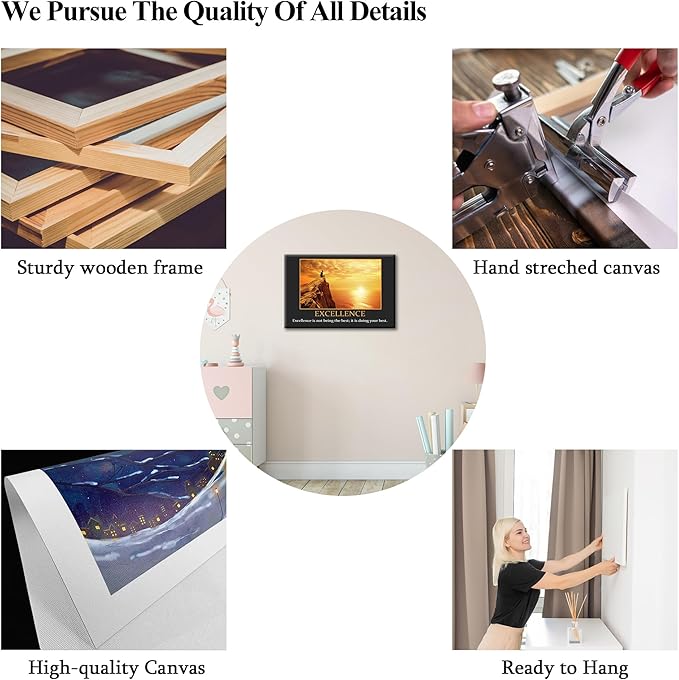 UZMKM - Office Wall Art, Motivational & Inspirational Quotes Canvas Wall Art for Home Office Wall Decor, Positive Quote Wall Decor, EXCELLENCE Words Poster Frame for Company Wall Decor 24x36 Inch