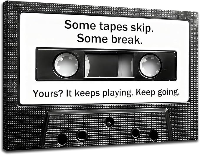 Motivational Wall Art cassette Tape Inspirational Office Decor Framed Canvas Print Small Workout Poster for Home Gym Growth Mindset Sign Positive Daily Affirmation Decor Ready to Hang [12''Wx18''H]