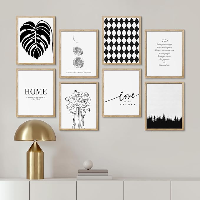 SIGNWIN Framed Poster Bathroom Decor, Wall Art Room Decor Multicolor for Living Room, Bedroom, Office Black White Monstera Leaf Love Home Typography Nature Abstract Shapes - 8"x10"x 8 Natural