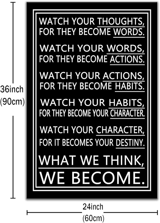 DINGFUN Motivational Posters Office Decor Inspirational Wall Art Watch Your Thoughts Positive Quotes Picture Painting for Men Artwork for Company Workplace Living Room Ready to Hang [24" W X 36" H]