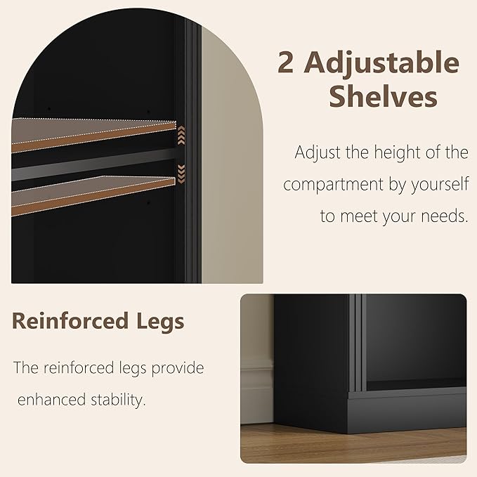Tall Bookshelf, 6-Tier Bookcase with 2 Adjustable Shelves, Modern Farmhouse Storage for Living Room, Entryway, Office, 23.6" W x 74.8" H x 10.6" D, Black