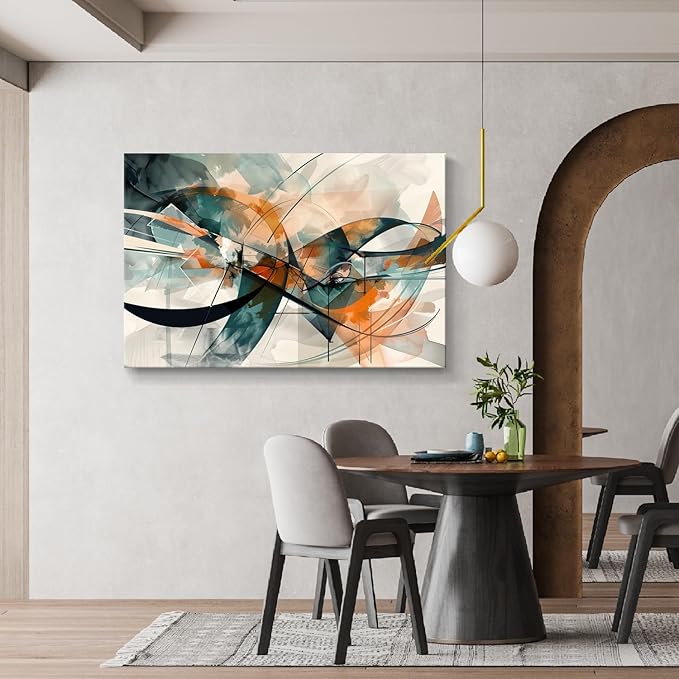 gaosoul Modern Abstract Canvas Wall Art Graffiti Artwork in Cyan and Orange Colors Framed Elegant Morandi Color Painting Prints for Living Room Bedroom Office Decor 48x32in