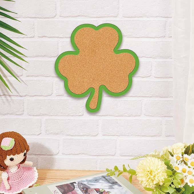 CRASPIRE Clover Pin Cork Board Framed Bulletin Display Badge Wooden Decorative Corkboard 9.84 x 10.43in Wall Mounted Memory Memo Brooch Lapel Holder Storage for Home School Classroom St. Patrick's Day