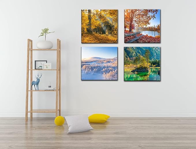 OKEXCKK Four Seasons Landscape Canvas Wall Art Decor - Spring Summer Autumn Winter Colorful Tree Painting Modern Nature Forest Prints Artwork Picture for Bathroom Office Decoration