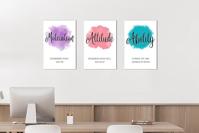 SHMAO 3 Piece Office Canvas Wall Art, Motivational Quotes Watercolor Canvas Print Pictures Wall Decor for Office, Men Women Inspirational Framed Artwork Home Office Decor 12"x18" x 3 Pcs