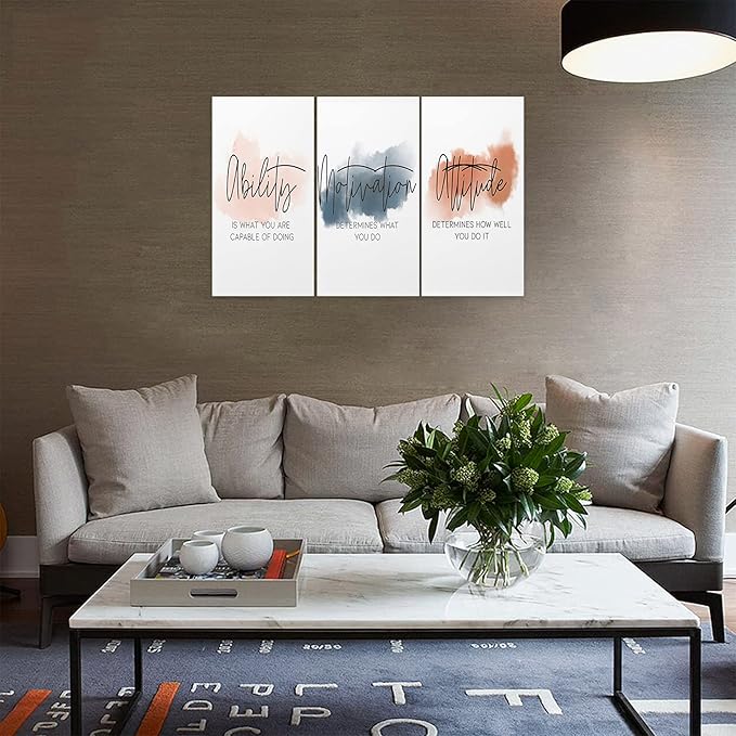 3 Piece Inspirational Canvas Wall Art, Quotes Motivational Mindset Print Pictures for Office Wall Decor, Triptych Entrepreneur Poster Framed Artwork for Women Men Home Decor Ready to Hang (72"Wx36" H)