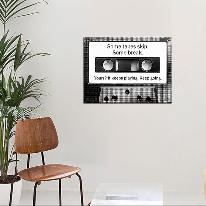PSYYSP Cassette Tape inspirational Canvas Wall Art Motivational Poster for Office Classroom Fitness Office Decor Positive Quotes Picture Print for Men Women Growth Mindset Ready to Hang [18''Wx24''H]