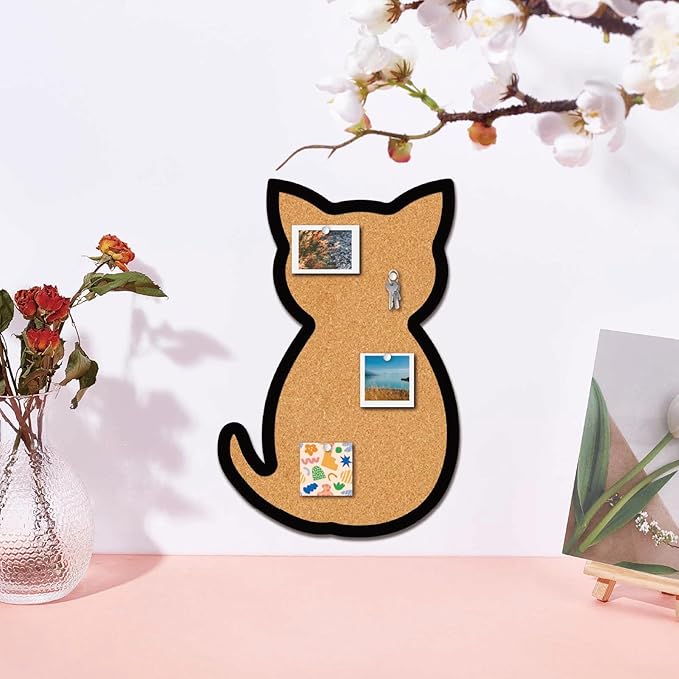 CRASPIRE Cat Pin Cork Board 11.8 X 7.9 Inch Wall Mounted Framed Bulletin Display Boards Badge Wooden Decorative Memory Memo Brooch Lapel Pins Holder Storage for Home Office Classroom Decoration