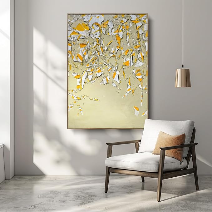 BrightA Large-scale hand-painted wall artworks in natural colors. Large-sized texture-based abstract decorations. Suitable for sofa background walls in living rooms, bedhead walls in bedrooms, corridors, and exhibition hall decorations 39.4"x59"