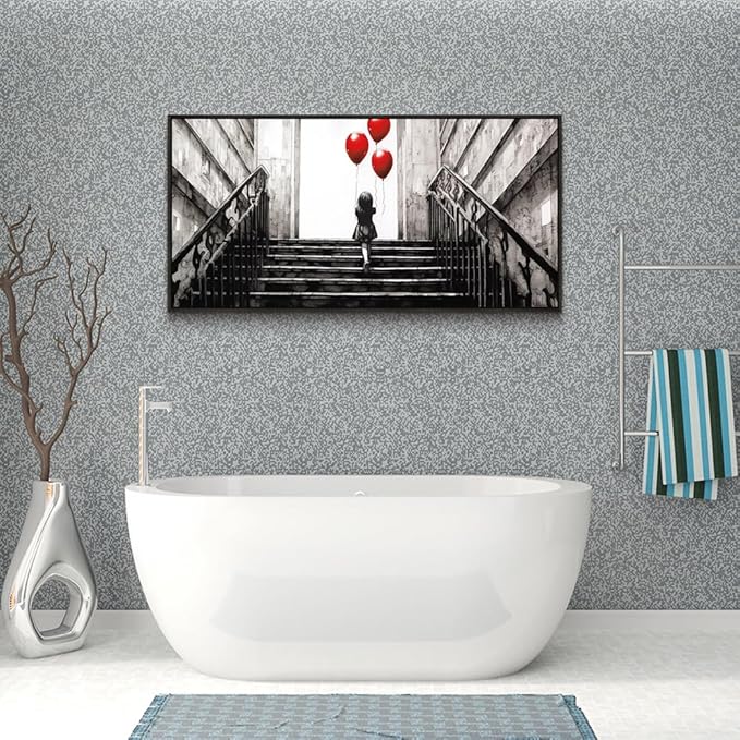 Wapluam Canvas Wall Art For Bedroom Wall Decoration For Living Room Office Decor Black And White Abstract Banksy Wall Painting Kid Graffiti Street Pictures Girl's Room Black Framed Home Artwork