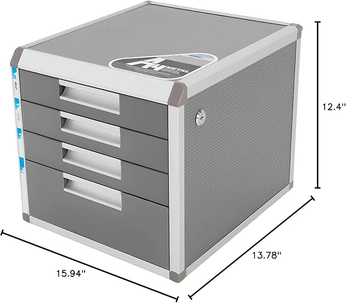 File Cabinet, Desk Organizer with 7 Drawers Metal Desktop Storage Cabinet File Holder with Locks and Keys for Home Office Organization (4 Layers)