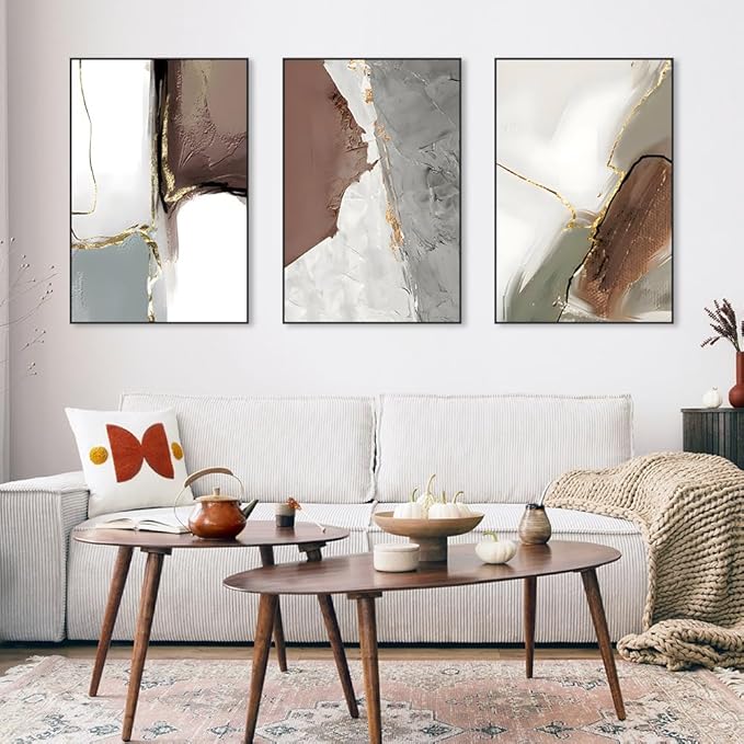 Wall Art Set of 3 Frames Canvas Wall art Decor Abstract Minimalism Natural Style Art Mural Posters & Prints, large Size Wall Art Aesthetics Living room Bedroom Kitchen Office (24 "X 16" X 3 pieces)