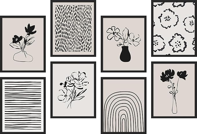 SIGNWIN Framed Poster Bathroom Decor 11"x14"x 8 Black, Wall Art Room Decor Multicolor for Living Room, Bedroom, Office Duotone Black & White Floral Botanical Flower Nature Abstract Shapes