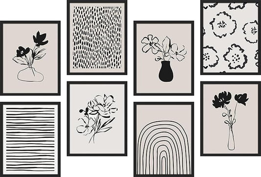 SIGNWIN Framed Poster Bathroom Decor, Wall Art Room Decor Multicolor for Living Room, Bedroom, Office Duotone Black & White Floral Botanical Flower Nature Abstract Shapes - 12"x16"x 8 Black