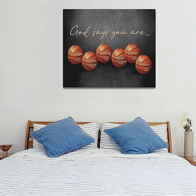 Inspirational Basketball Boys Room Wall Art Motivational Sports Basketball Pictures Wall Decor God Says You Are Canvas Print Painting Modern Home Artwork For Dorm Gym Bedroom Framed 24"x20"