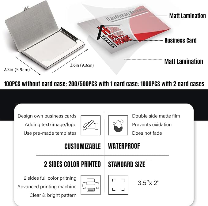 Business Cards Customize with Handyman Templates, Custom Business Cards Personalized with Your Logo, 3.5"X 2" 300gsm Matte Paper for Small Business