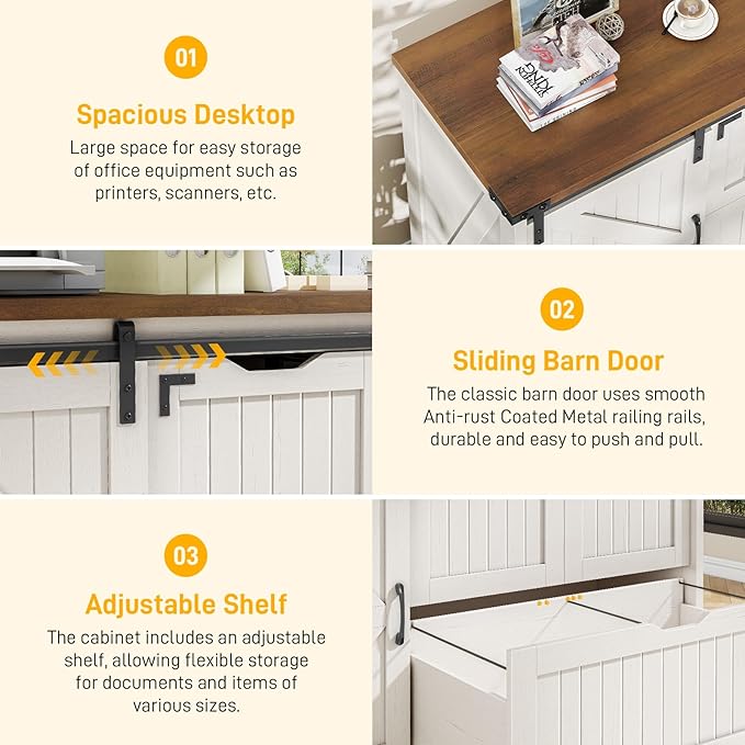 Vabches 47.8” Farmhouse Lateral File Cabinet with Sliding Barn Door, 3 Drawers Filing Storage Cabinets with Adjustable Shelf, Office Printer Stand for Hanging Files Letter/Legal/F4/A4.