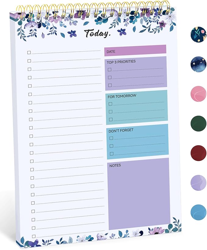 Taja To Do List Notepad - To Do List Notebook for Work with 52 Sheets, 9.8" x 6.5", Undated Daily Planner Perfect for Daily Tasks and Goal Setting, Notepad Suitable for Office, Home & School - VioletBloom