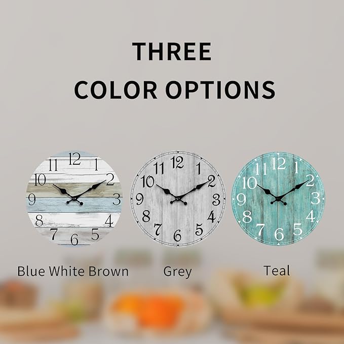 HYLANDA Wall Clock, 10 Inch Silent Non Ticking Wall Clocks Battery Operated, Rustic Wooden Clocks Decorative for Kitchen, Bathroom, Bedroom, Living Room