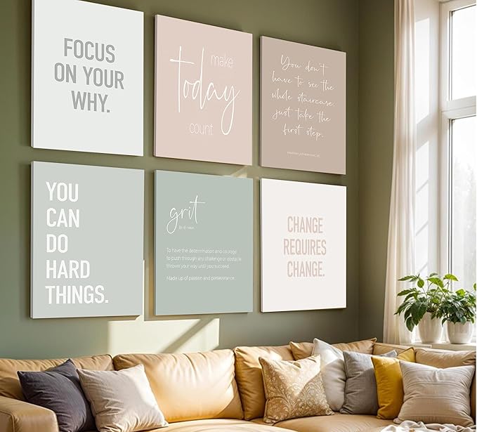 Set of 6 Inspirational Motivational Office Wall Decor Poster Prints, Minimalist Pastel Wall Art, Positive Affirmations Team Teamwork Difference Maker Wall Picture, 8"x10" Ready To Hang