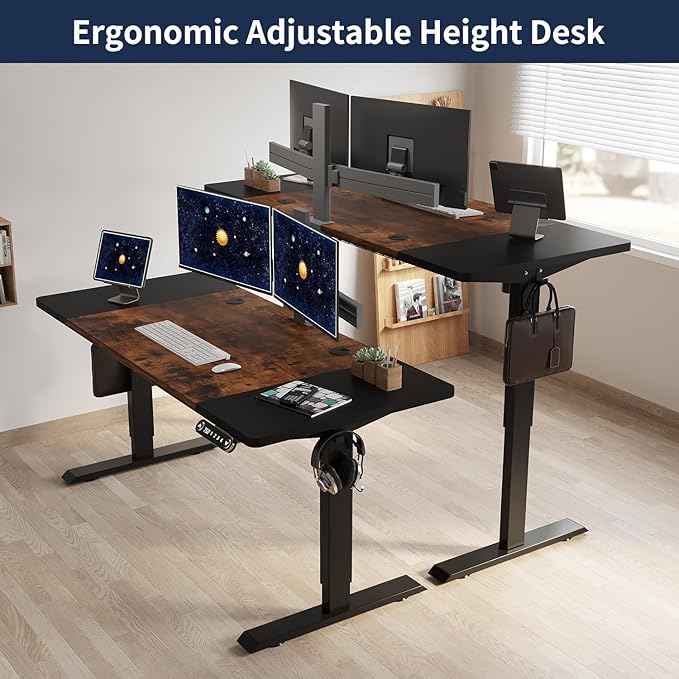 63 Inch Electric Standing Desk, Height Adjustable Sit Stand Desk with Memory Control and Spacious Desktop for Home Office