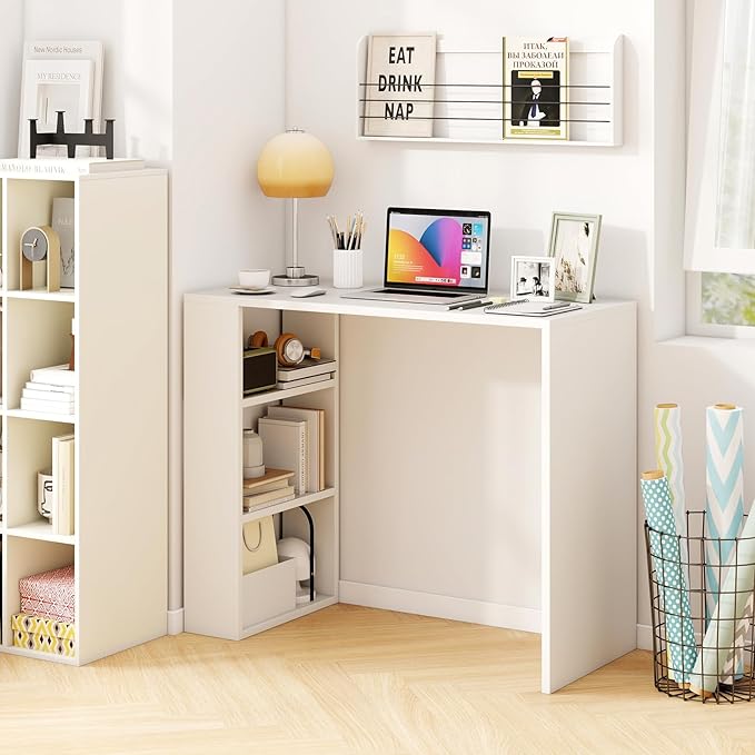 Tangkula Small Computer Desk, 36 Inch Home Office Desk with Bookshelf, Student Teen Study Writing Desk, Modern Simple Laptop Workstation, Vanity Table for Small Space (White)