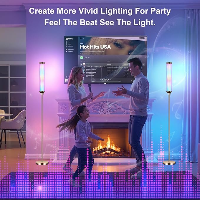 FRIDEKO HOME Floor Lamp, Smart RGBCW LED Color Changing Ambient Lighting for Living Room & Gaming Decor, Standing Lamp with App & Remote Control, Tall Corner Lamp for Bedroom, 12W 1500LM, Gold