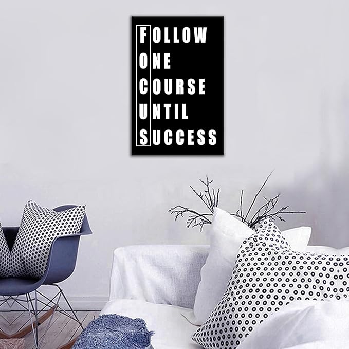 Motivational Canvas Wall Art Office Poster Decor Follow One Course Until Success Inspirational Quotes Picture Painting Artwork for Modern Home Decor Bedroom Gym Classroom Ready to Hang [12''Wx 18''H]