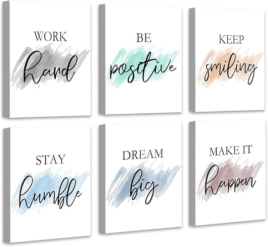 𝗗𝗿𝘀𝗼𝘂𝗺 Motivational Wall Decor Inspirational Office Wall Art Quotes Wall Art for Living Room Encouraging Canvas Posters for Office Bedroom Sayings for Wall Decor - 8” x10” x6 PCS (𝗙𝗿𝗮𝗺𝗲𝗱)