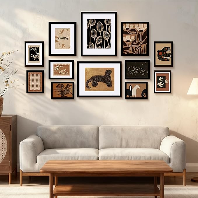 Egofine Picture Frame Set 12 Pack, Picture Frames Collage Wall Decor with Two 11x14, Two 8x10, Four 5x7, Four 4x6, Photo Frames for Wall and Tabletop, Made of Solid Wood, Covered by Plexiglass, Black