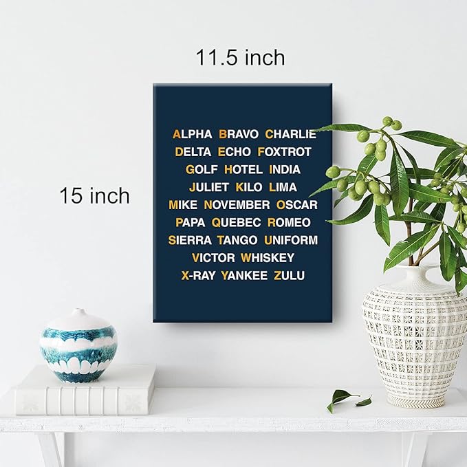 Phonetic Alphabet Canvas Painting Airplane Decor Aviation Art Prints for Home Boys Room Playroom Nursery Wall Decor Framed Artwork Pilot Gifts(12x15 Inch)