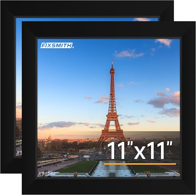 FIXSMITH 11x11 Picture Frame Set of 2, Photo Frame with HD Plexiglass, Display Pictures 8x8 with Mat or 11x11 Without Mat, Black Picture Frames Collage Wall Decor, Gallary Wall Frame