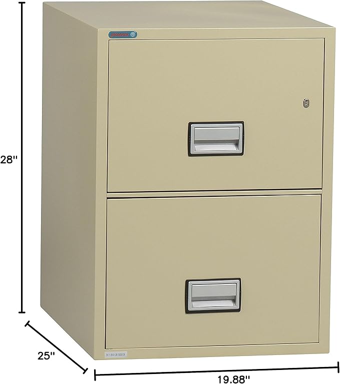 25 inch 2-Drawer Vertical Fireproof File Cabinet – Legal and Letter Size Filing – Key Lock – Water Resistant Seal – Fire and Impact Rated – Putty Finish – Model LGL2W25P