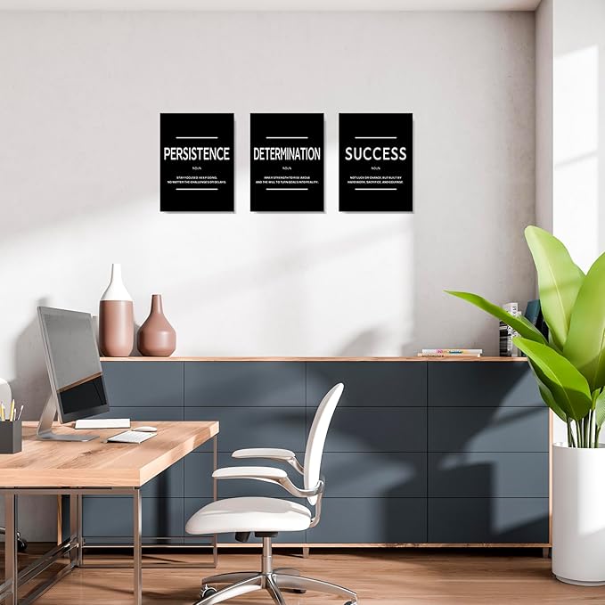LMGOV Motivational Office Wall decor for Men, 12" x16" Success Wall Art for Bedroom, Black and White Canvas Painting for Bathroom, Positive Poster for Dorm, College, Gym