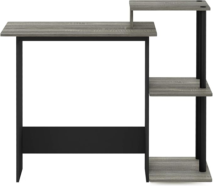 Furinno EFFICIENT Desk, 28.6" Wide Gaming Desk with 3 Open Side Shelves, Laptop Notebook Computer Desk, Office Desk for Home Office, Study Room, Dorm, Bedroom, French Oak/Black