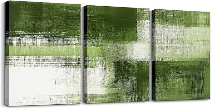 jejeloiu Green Abstract Art 3 Piece Canvas Wall Art for Living Room Bedroom Modern Art Picture Wall Decor 12"x16"x3pcs Abstract Oil Painting Office Decorations Artwork Posters