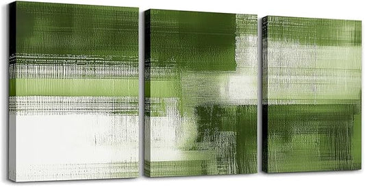 jejeloiu Green Abstract Art 3 Piece Canvas Wall Art for Living Room Bedroom Modern Art Picture Wall Decor 12"x16"x3pcs Abstract Oil Painting Office Decorations Artwork Posters