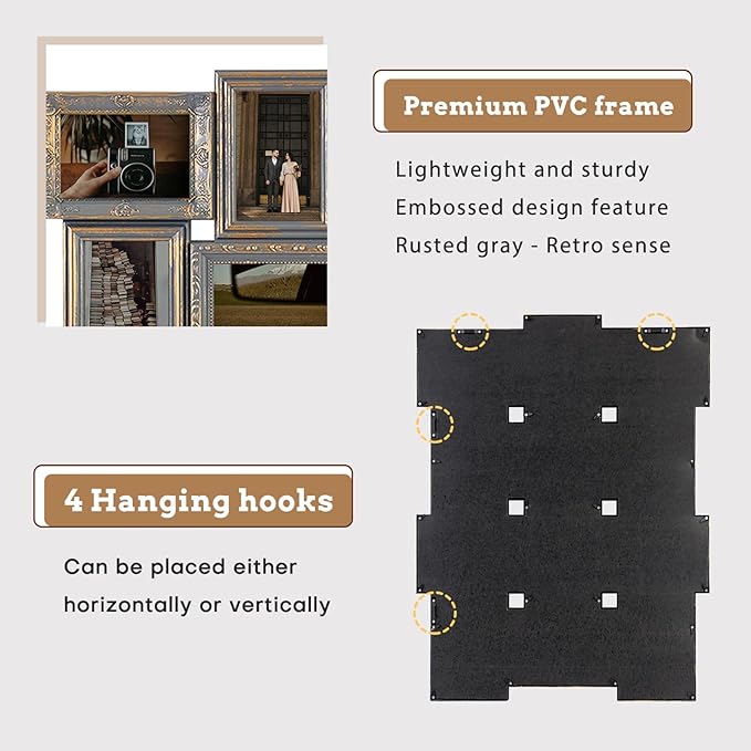 HELLO LAURA - Photo Collage Frame 12 Opening Vintage Collage Picture Frames 18" x 25" Wall Hanging Photo Frame Display 4" x 6" Photos Rusted Gold Edge | Gallery Collection Style