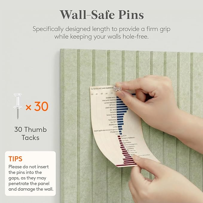 Lifewit Felt Slatted Bulletin Board with Self-Adhesive, 48"x 36"-12 Pack Cork Board Alternative, Pin Board Vision Board Message Board with 50 Pushpins for Office Decor, Room Decor, Sage