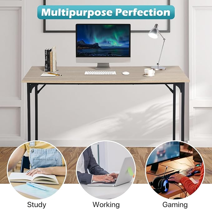 Dkelincs 40 Inch Small Computer Desk Home Office Desk Writing Desk Modern Simple Style Study Work Table with Metal Frame, Easy Assembly, Adjustable Feet, Water-Resistant, Scratchproof Surface, Nature