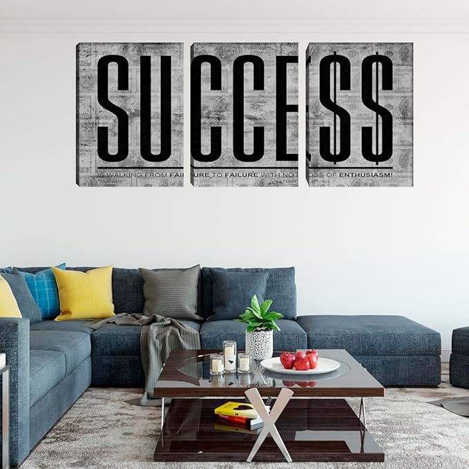 Large Grey Motivational Wall Art Poster Prints Inspiring Quotes Wall Decor Artwork for Office Workplace Living Room Bedroom Home Decorations Framed Ready to Hang(72" Wx36 H)